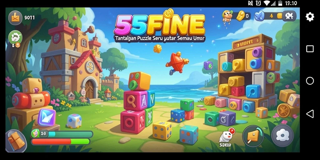 Tampilan gameplay seru di 55FIVE dengan teka-teki menantang.