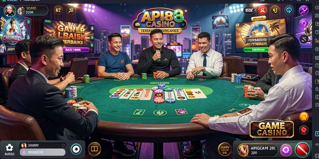 Tampilan gameplay menarik dari API88 dengan dealer live dan suasana kasino yang autentik.