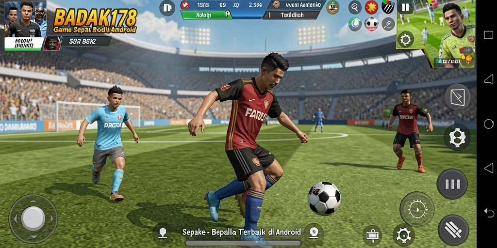 Screenshot gameplay BADAK178 menampilkan lapangan sepak bola yang dinamis.