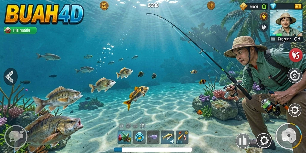 Tampilan gameplay seru BUAH4D dengan pemandangan memancing yang menawan.