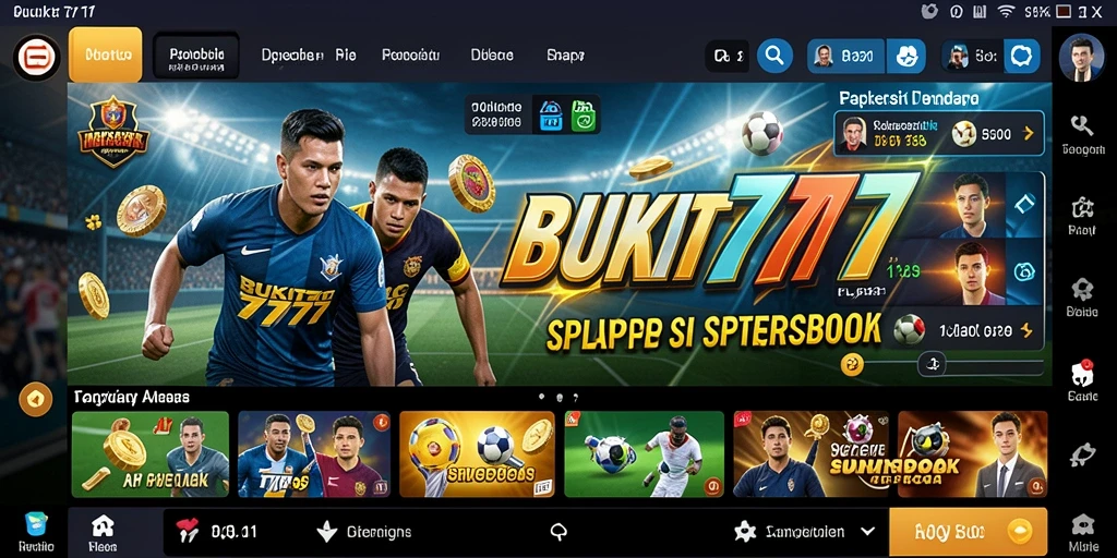 Screenshot BUKIT777 menampilkan tampilan antarmuka aplikasi Sportsbook yang menarik.