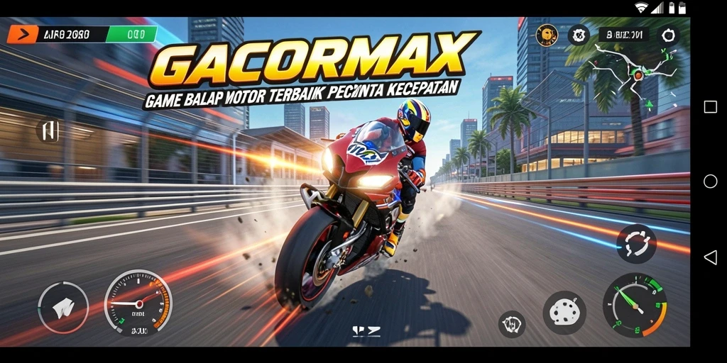 Tampilan gameplay seru di GACORMAX dengan aksi balap motor yang mendebarkan.