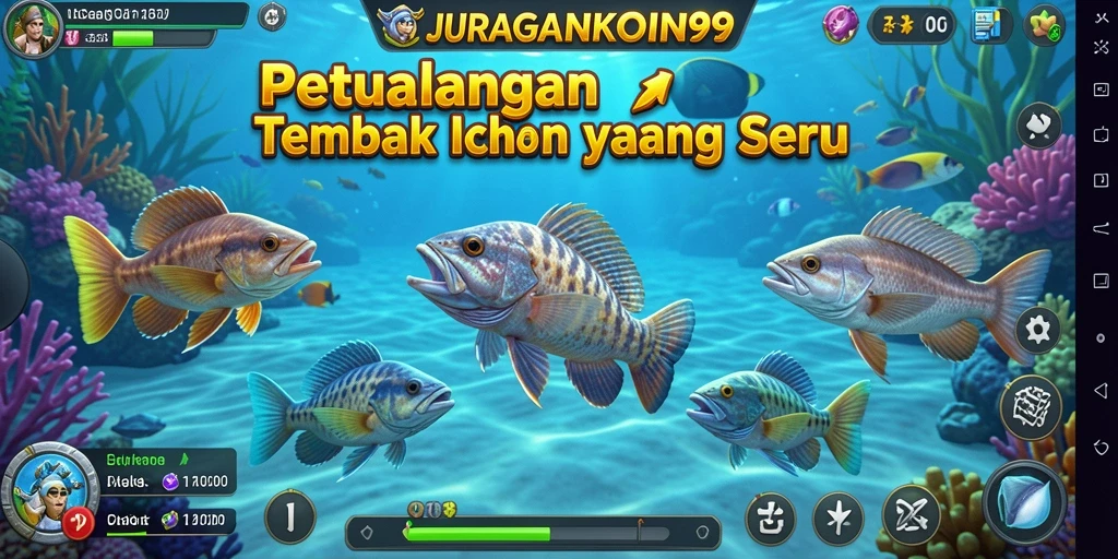 Tangkapan layar JURAGANKOIN99 menunjukkan aksi seru menembak ikan.
