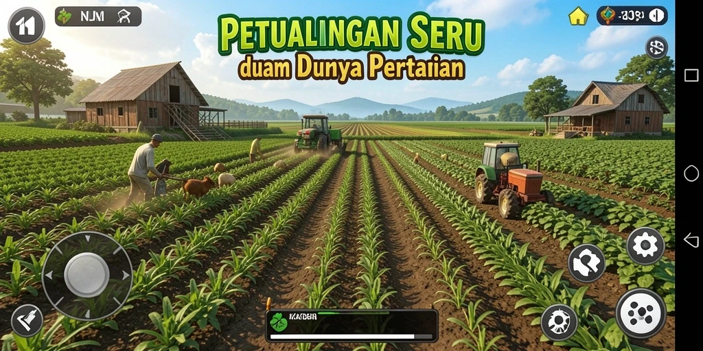 Tangkapan layar gameplay KAGANDAN menunjukkan petani sedang merawat tanaman.