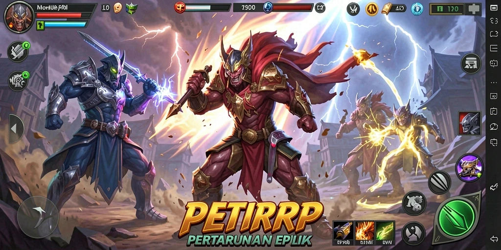 Screenshot utama PETIRRP menampilkan aksi pertarungan yang intens dan mendebarkan.