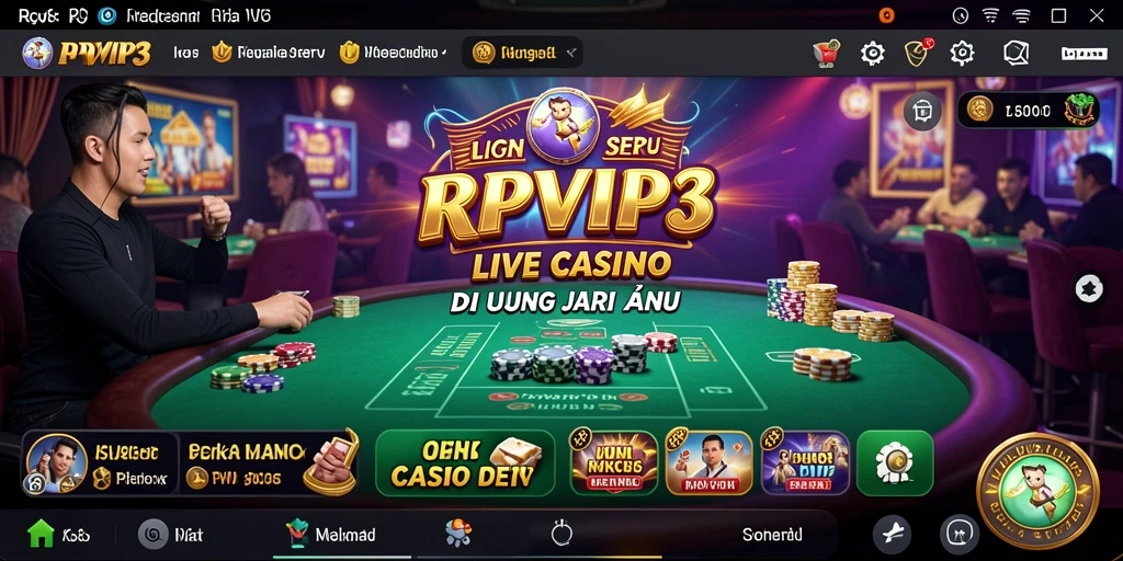 Screenshot utama RPVIP3 menampilkan dealer langsung dan suasana permainan yang mendebarkan.