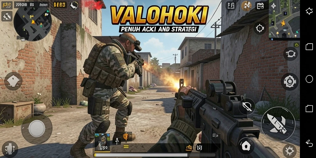 Tangkapan layar VALOHOKI memperlihatkan aksi menembak yang intens di medan perang.